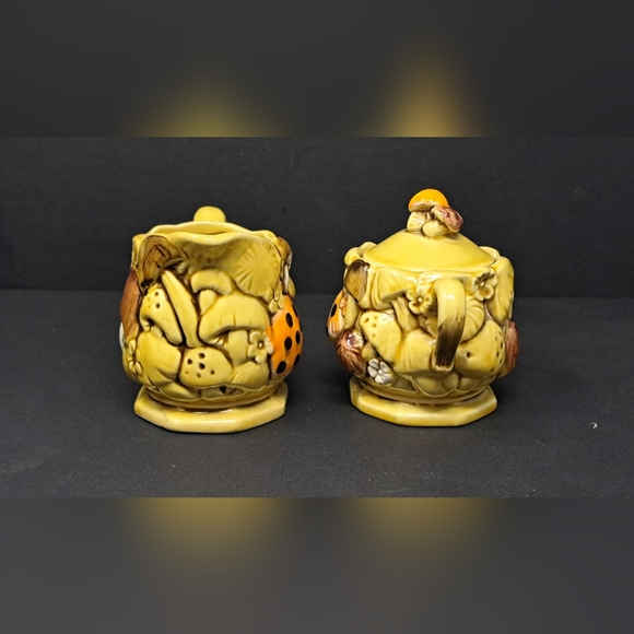 Vintage 1970's Fred Roberts Merry Mushrooms Cream And Sugar Set - Picture 6 of 8